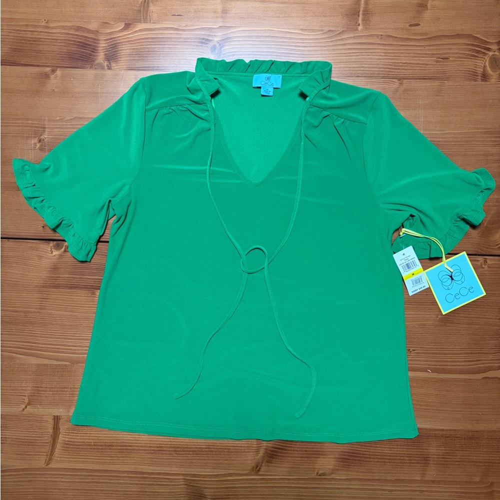 CeCe Blouse Green w/Tie NWT
